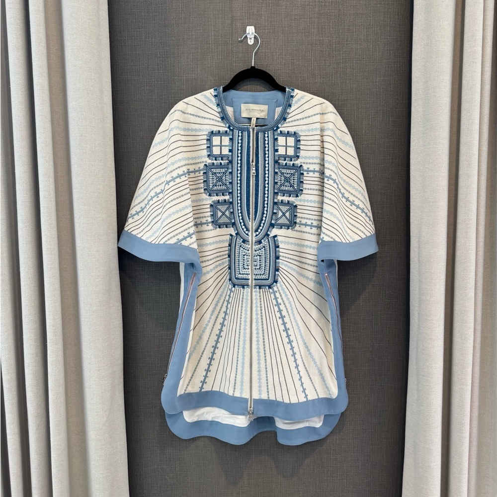 BCBG Runway- Blue and White Embroidered Tunic Coat